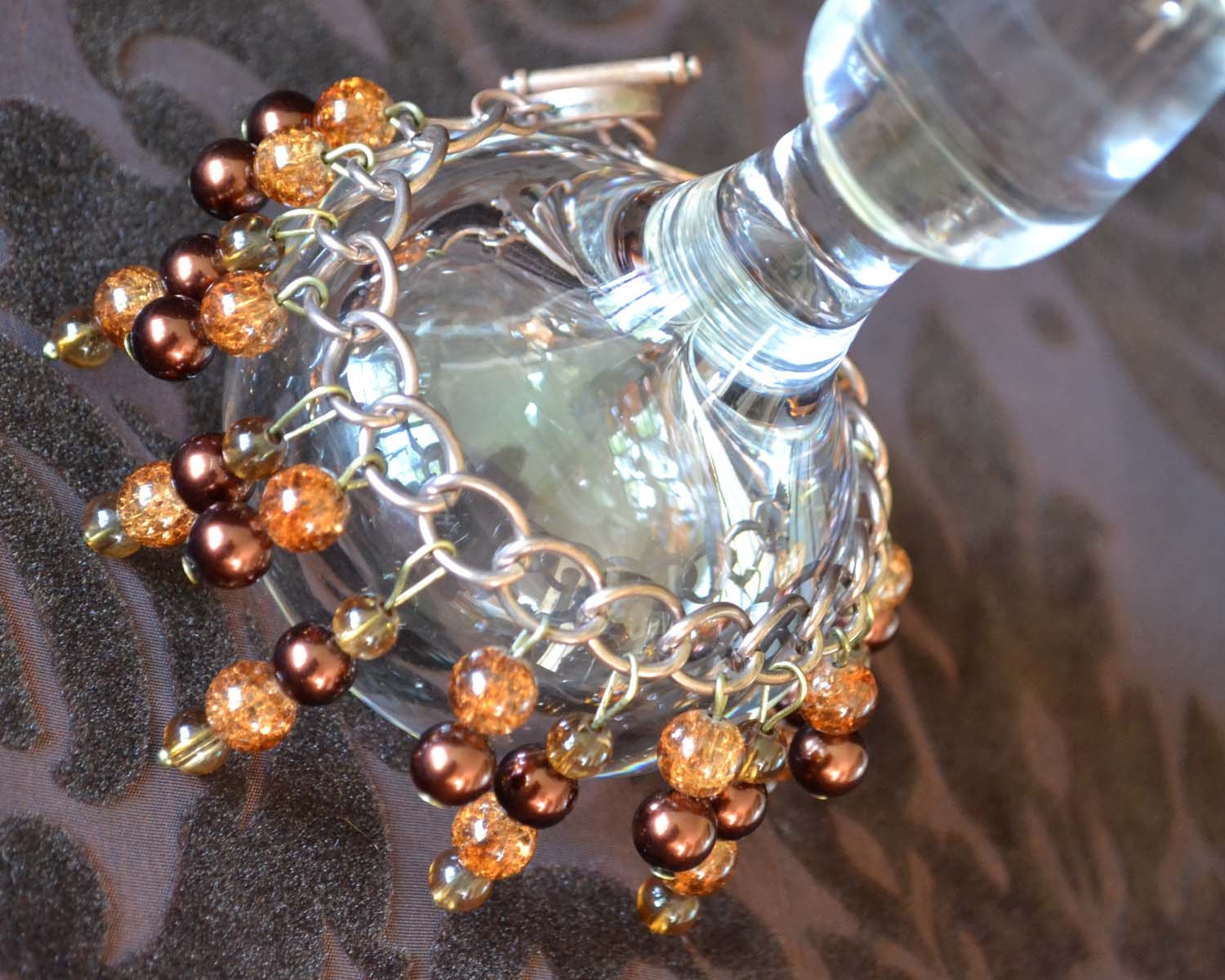 Bracelet - "Victoria's Charm" - large link anti-copper chain,amber & copper coloured beads