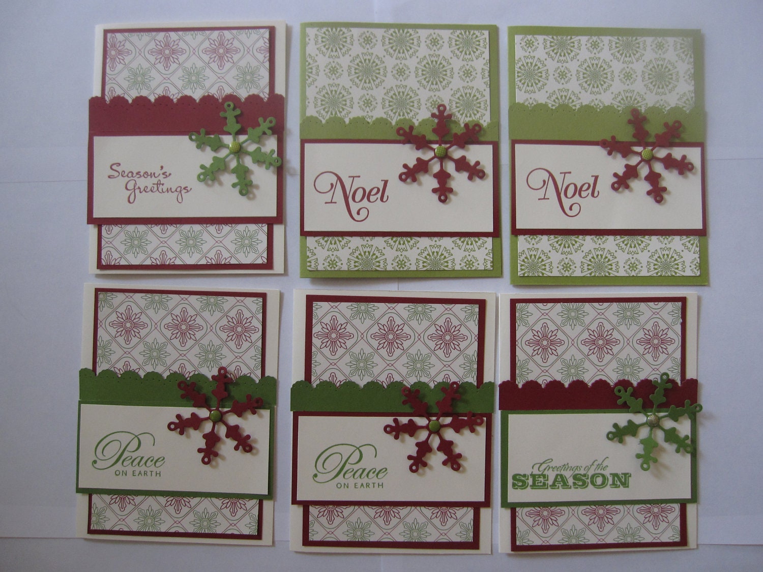 Stampin' Up Handmade Greeting Cards: Lot of 6 Christmas/Holiday Cards "Greetings Of The Season"