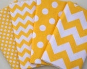Fat Quarter Bundle -  Riley Blake Chevron & Dots in Yellow and White - 4 Fat Quarter Pieces (1 yard Total)