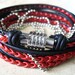 Boho Chic Pearlized Red and Black Leather Wrap Bracelet with Silver Accents... Magnetic Clasp ..."FREE SHIPPING"