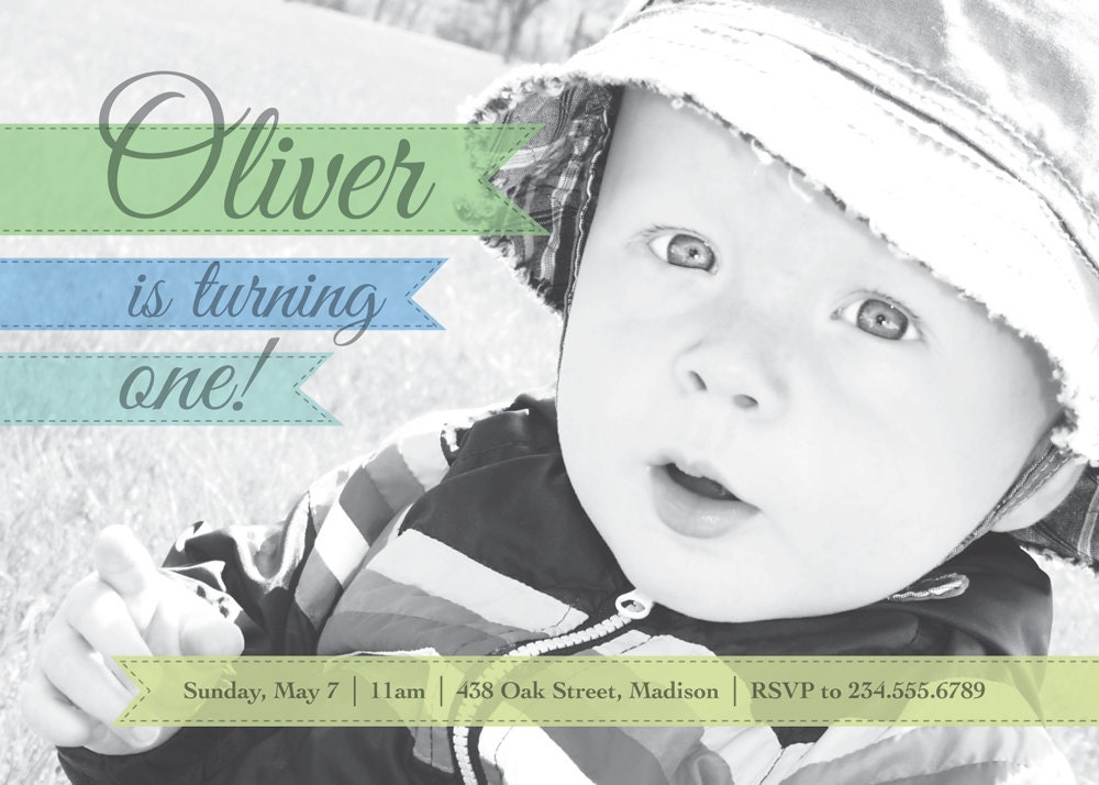 Photo Birthday Invitation - Printable Invite - Full Photo - Shabby Chic - Girly Birthday - Boy Colors too - ANY AGE or Birth Announcment