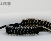 Chevron braided friendship bracelet. Black with gold and silver chain pictured.