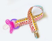 Designer Pacifier Holder - Paci Clip - Binky Clip - Pacifier Clip - Seed Stripe Turquoise