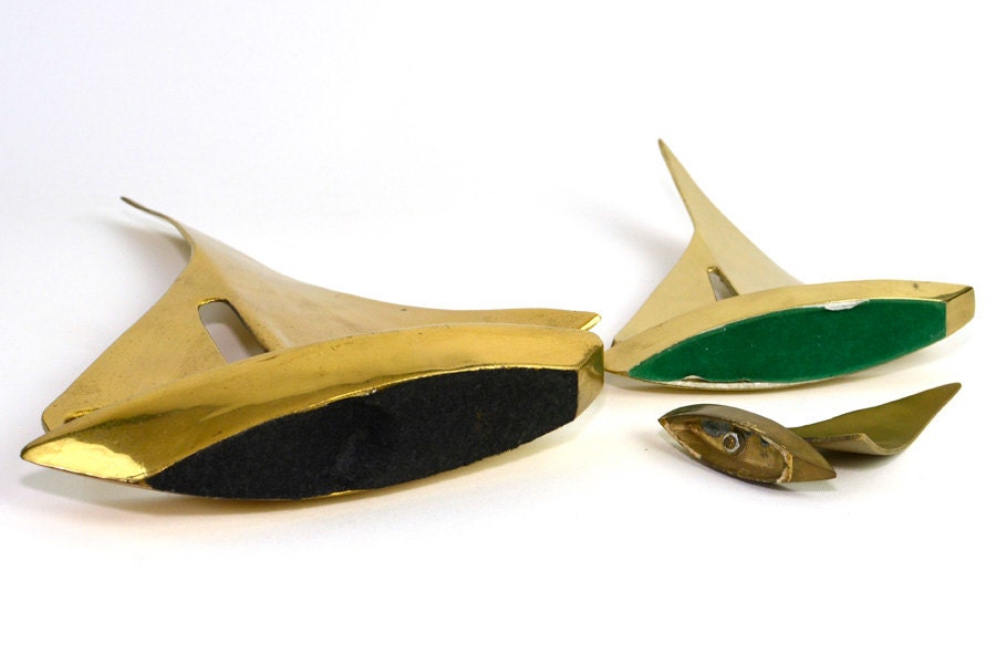 Brass Sailboat Trio - Large, Shiny Gold Color Boat Statues, SET of 3 - Vintage Home, Lake Cottage, or Office Decor Accent