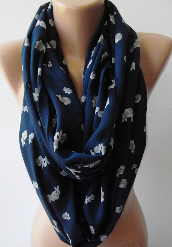 Little Grey Rabbits Patterned - Infinity Scarf Loop Scarf Circle Scarf -It made with good quality COTTON fabric. Super Loop