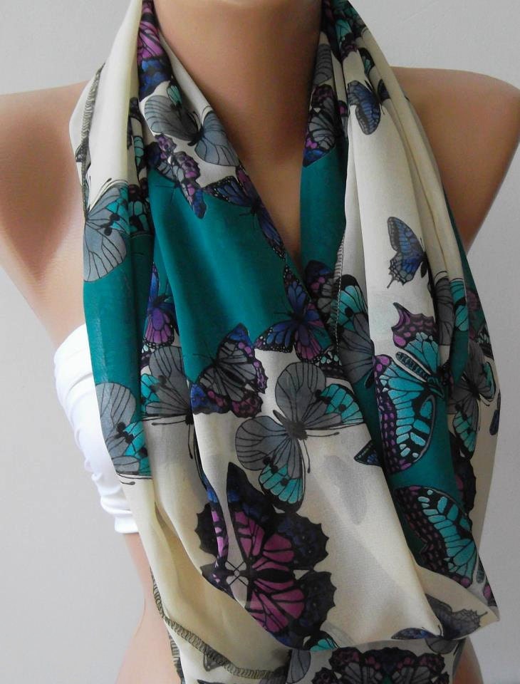 Infinity Scarf Loop Scarf Circle Scarf - It made with good quality chiffon fabric. Butterfly Patterned - Super Loop