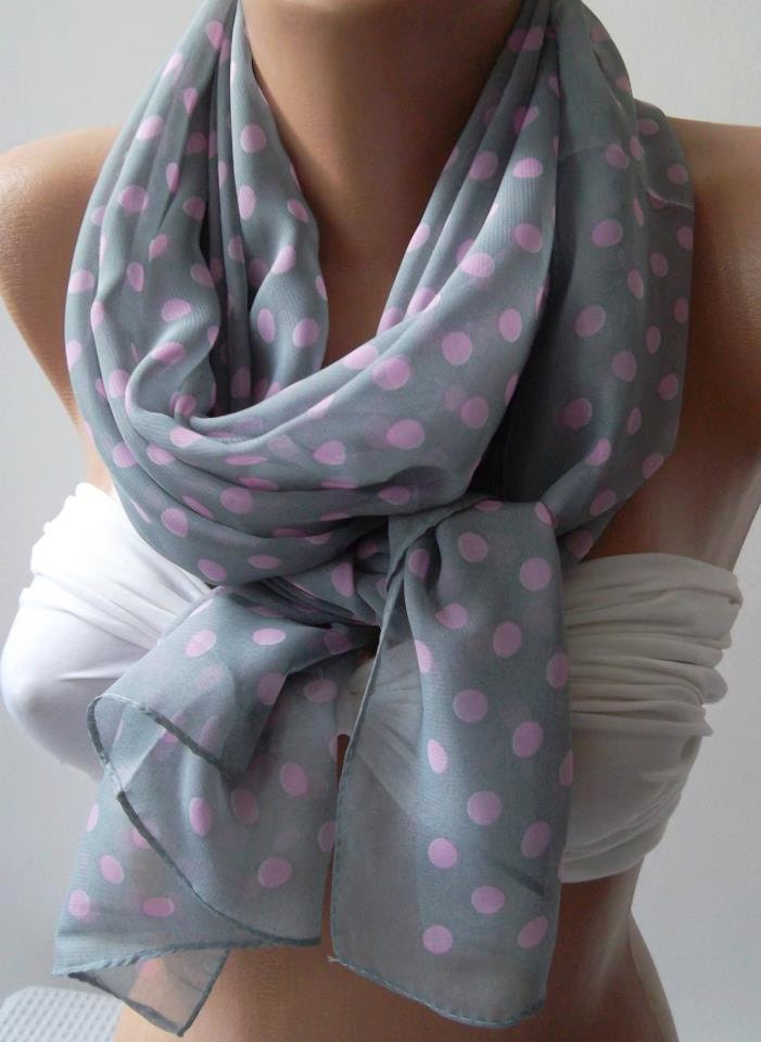 Chiffon - Grey- Pink  - Elegance -  Shawl  Scarf