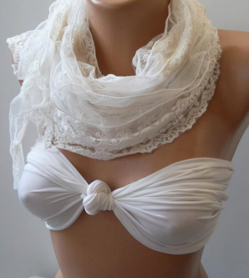 Pearl White - Lace and Elegance Shawl /Scarf