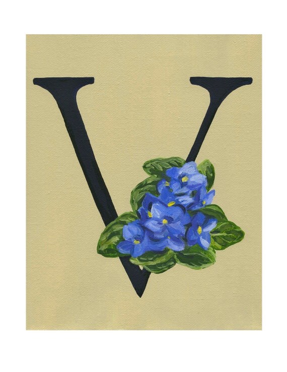 Floral Alphabet, 5x7 print, V is for Violet