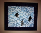 Purple Earring and Jewelry Holder Frame/Display with Lace Shabby Vintage Inspired Floral