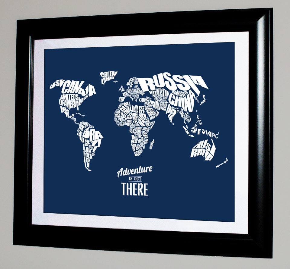 Adventure Is Out There - World Word Map with Travel Quote - 8x10