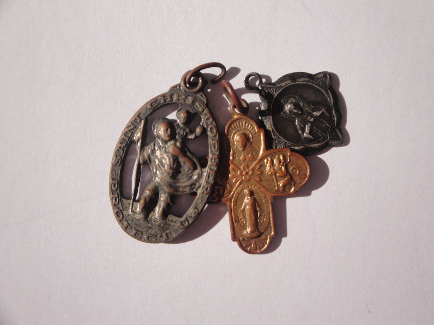 Collection Religious Medals Pendants St. Christopher Cruciform 4 Way Cross - Christmas Gift -