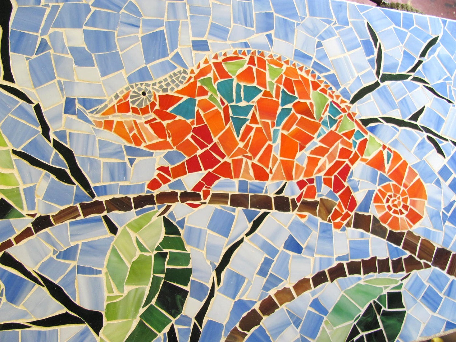 Custom Design Stained Glass Mosaic Surfboard 5ft  Wall Art on Wood Base. Made to Order You choose design