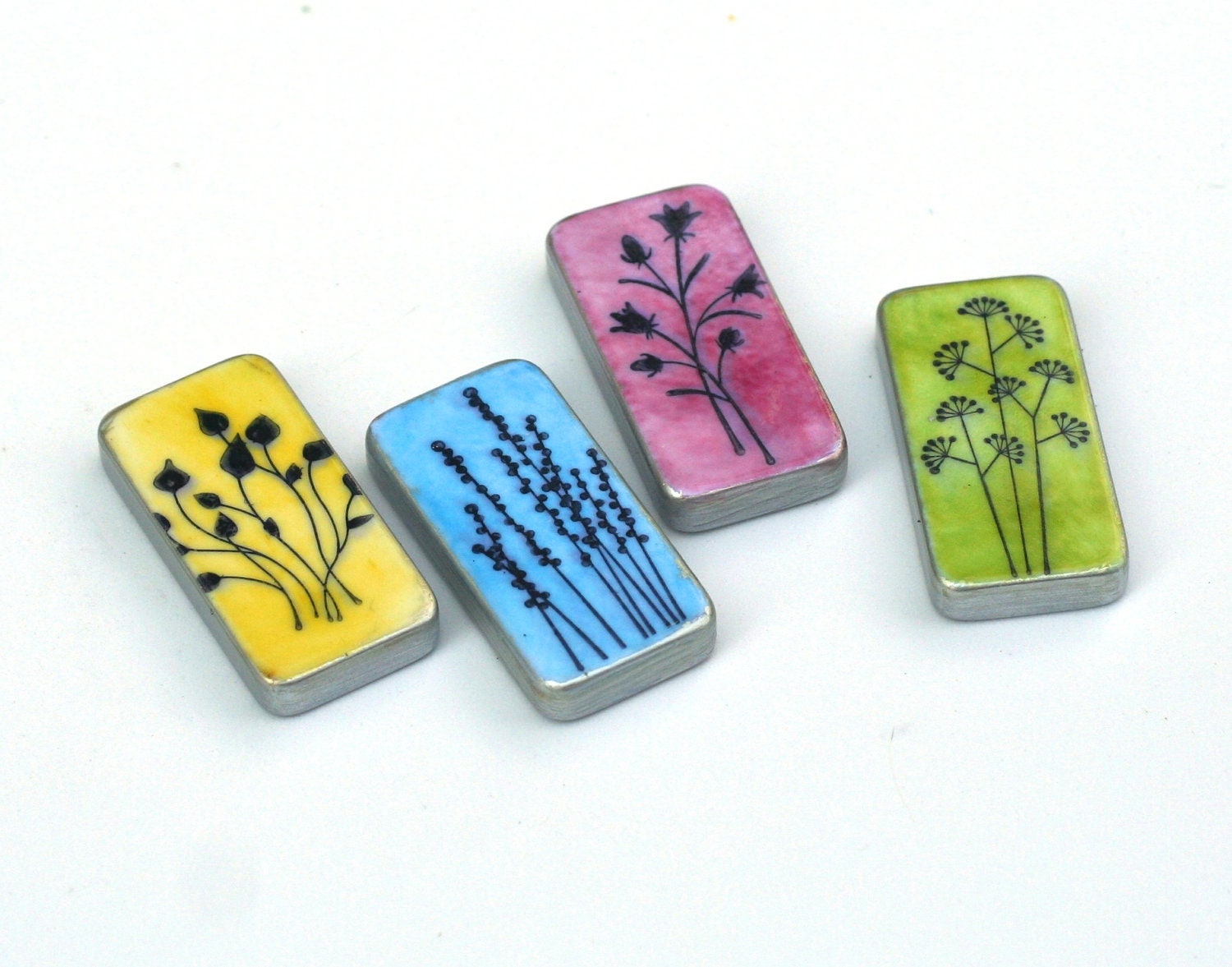 Domino Magnets,  Multicolor wildflowers Altered Dominoes Refrigerator magnets, fun gift ideas fridge magnet, Kitchen, blue yellow pink green