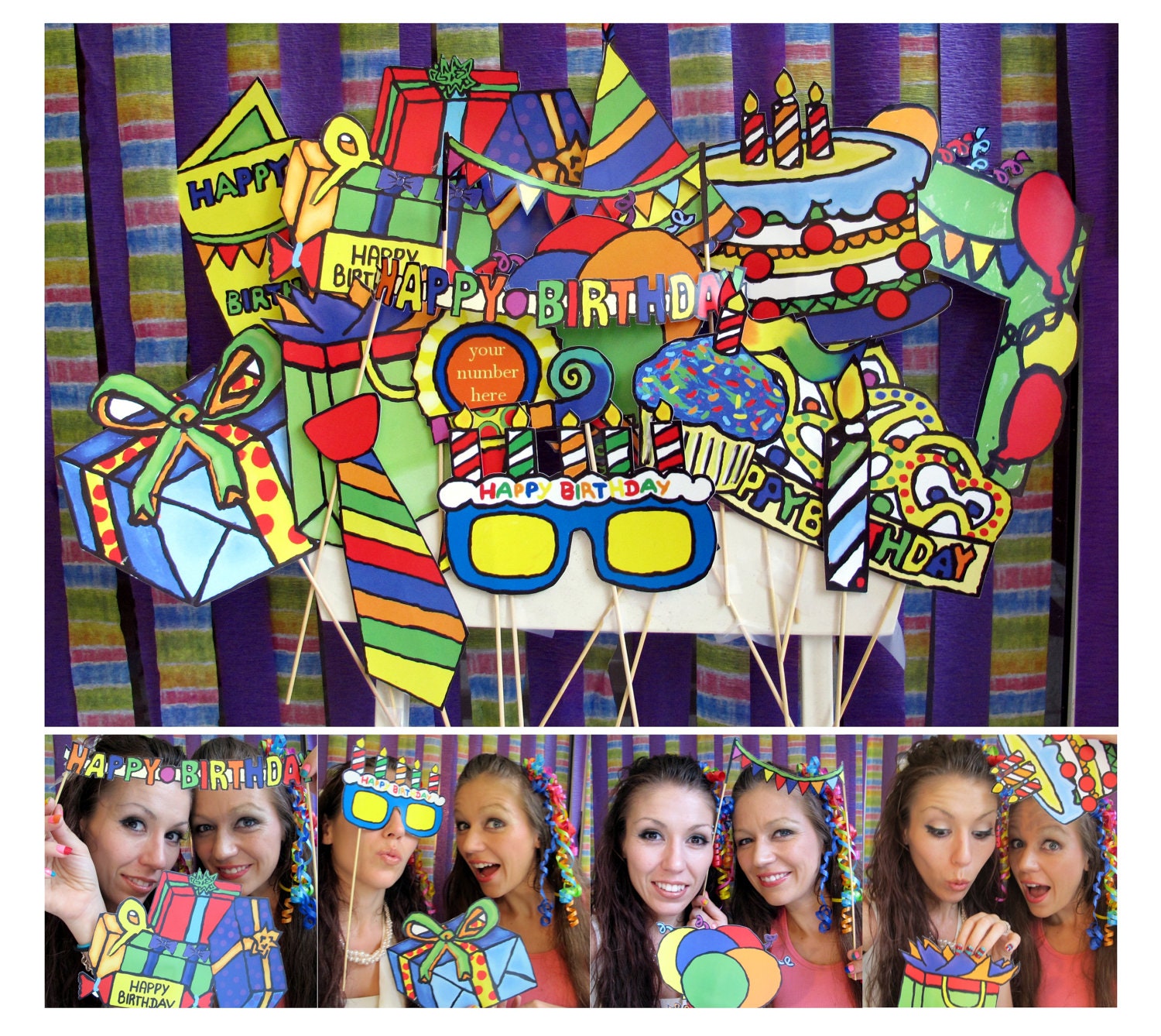 colorful birthday photo booth props - perfect accesory for your next birthday party