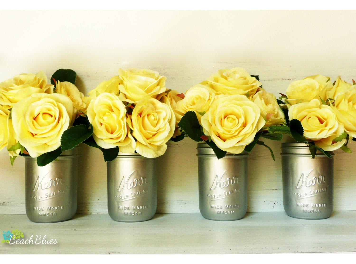 Silver Bouquet Holders - Wedding and Home Decor - Silver Painted Mason Jars - Vases