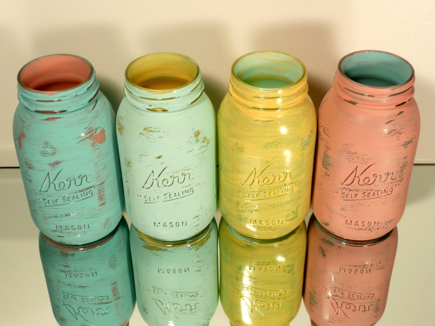 Miami inside/outside Quart - Wedding and Home Decor  -  Painted and Distressed Shabby Chic Mason Jars - Vase
