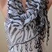 Christmas Gift - Zebra Print Scarf -  Silk - Chiffon with Black Trim Edge