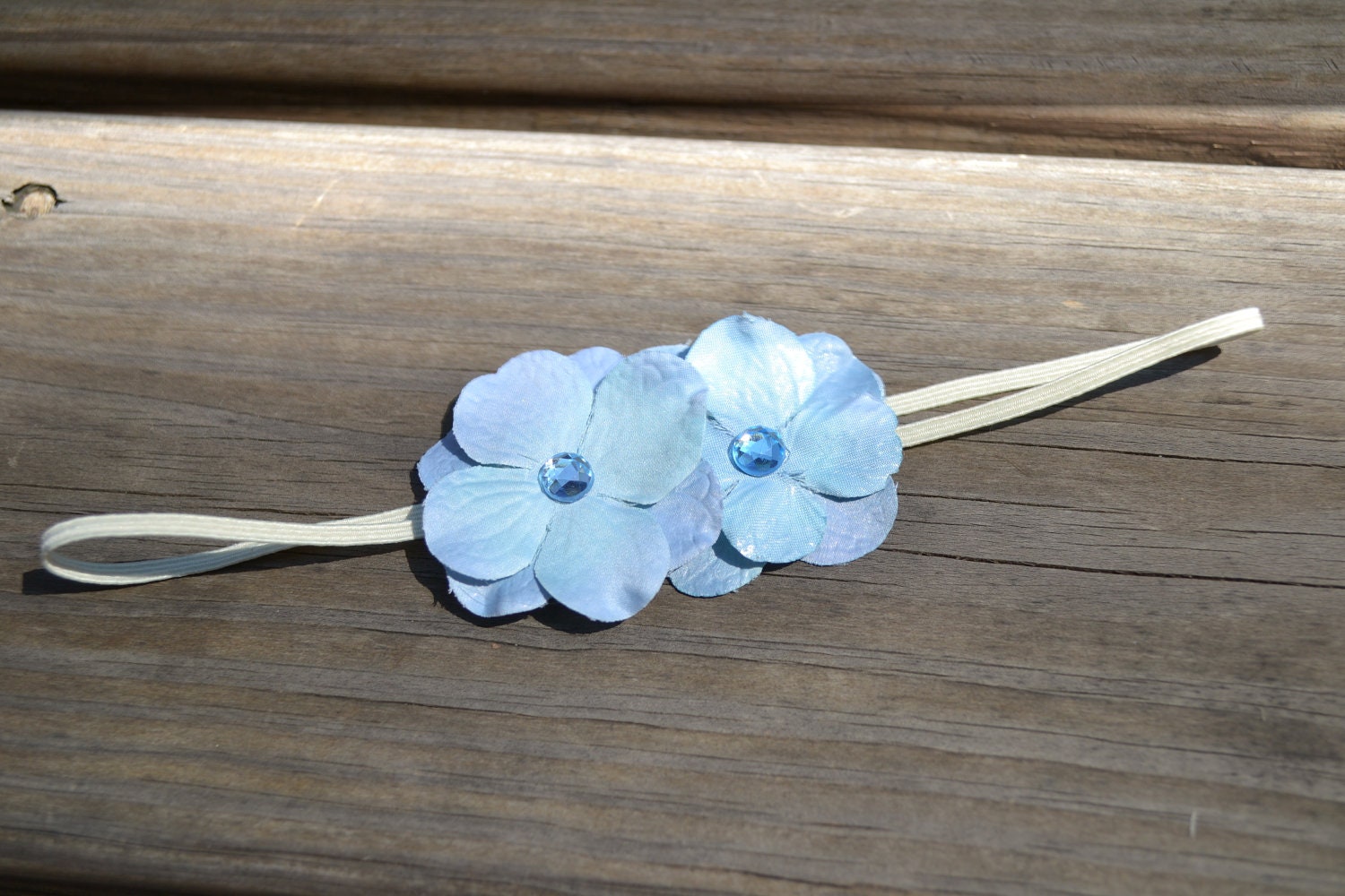 Light Blue Hydrangea Baby Headband - Ivory Skinny Elastic - Newborn to Adult - Everyday Wear - Baby Photography