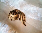 Beautiful Vintage Trifari Gold Feather Brooch Mid Century Estate Jewelry