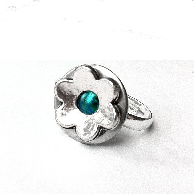 Silver Flower Ring, Cute Ring, Rings for Women, Teal Jewelry, Silver Ring, Womens Ring, Customizable