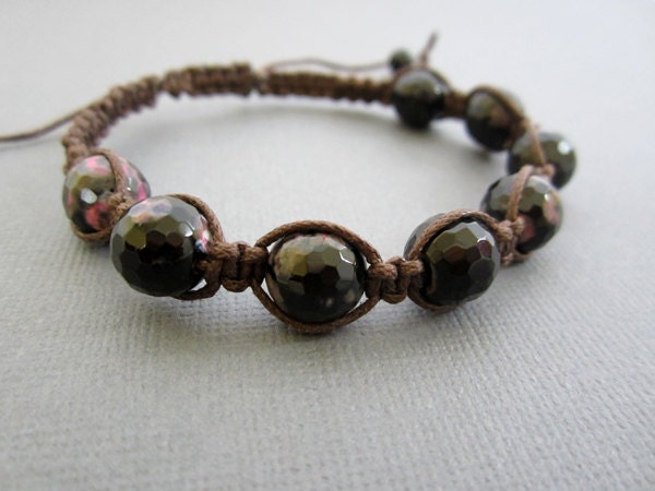 Men's bracelet, Macrame bracelet,  Adjustable black Agate Bead Bracelet, agate bracelet.