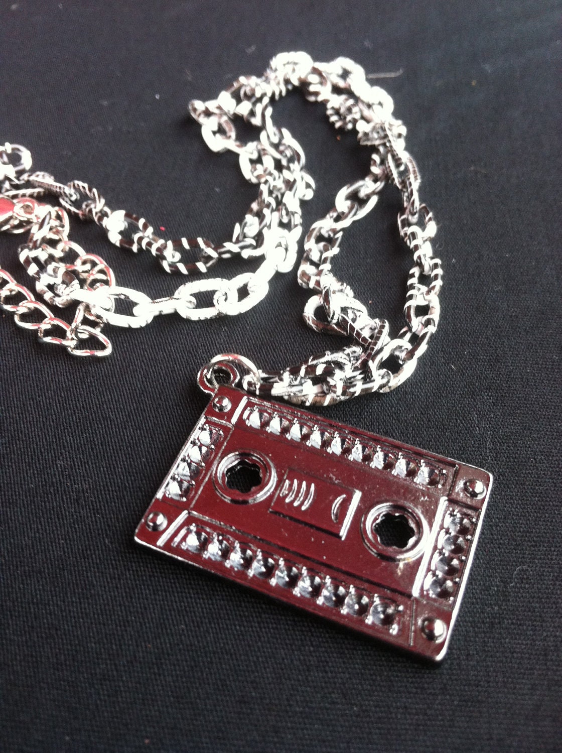 metal cassette tape charm black and white acrylic chain