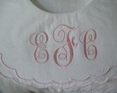 Baby Girl  Double Scalloped Cotton Bib trimmed in pink Great for christening or Sunday Church