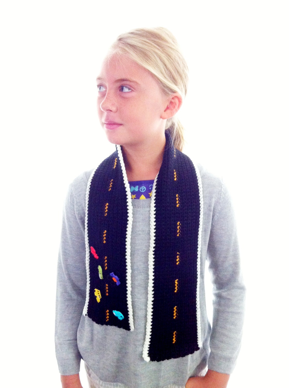 Kids / Children's Knit CUSTOM Road / Highway TRAFFIC SCARF hand made crochet
