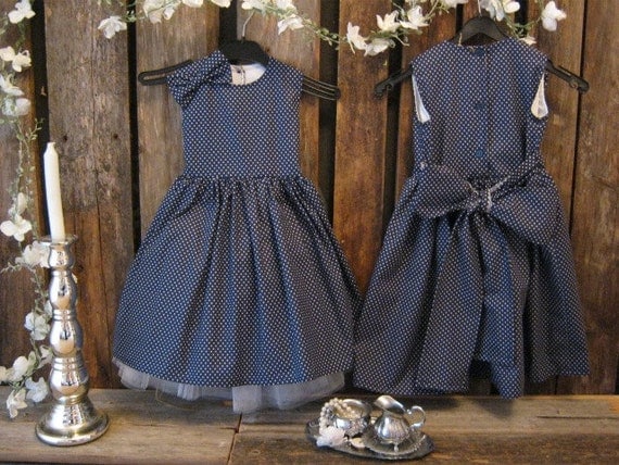 Buy boating apparel - Girls polkadot dress, Navy blue childrens clothing. Seaside wedding, boating, romantic