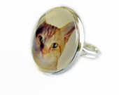 Personalized Pet Ring, Custom Photo Dog Cat Jewelry, Adjustable Ring, Silver Tone
