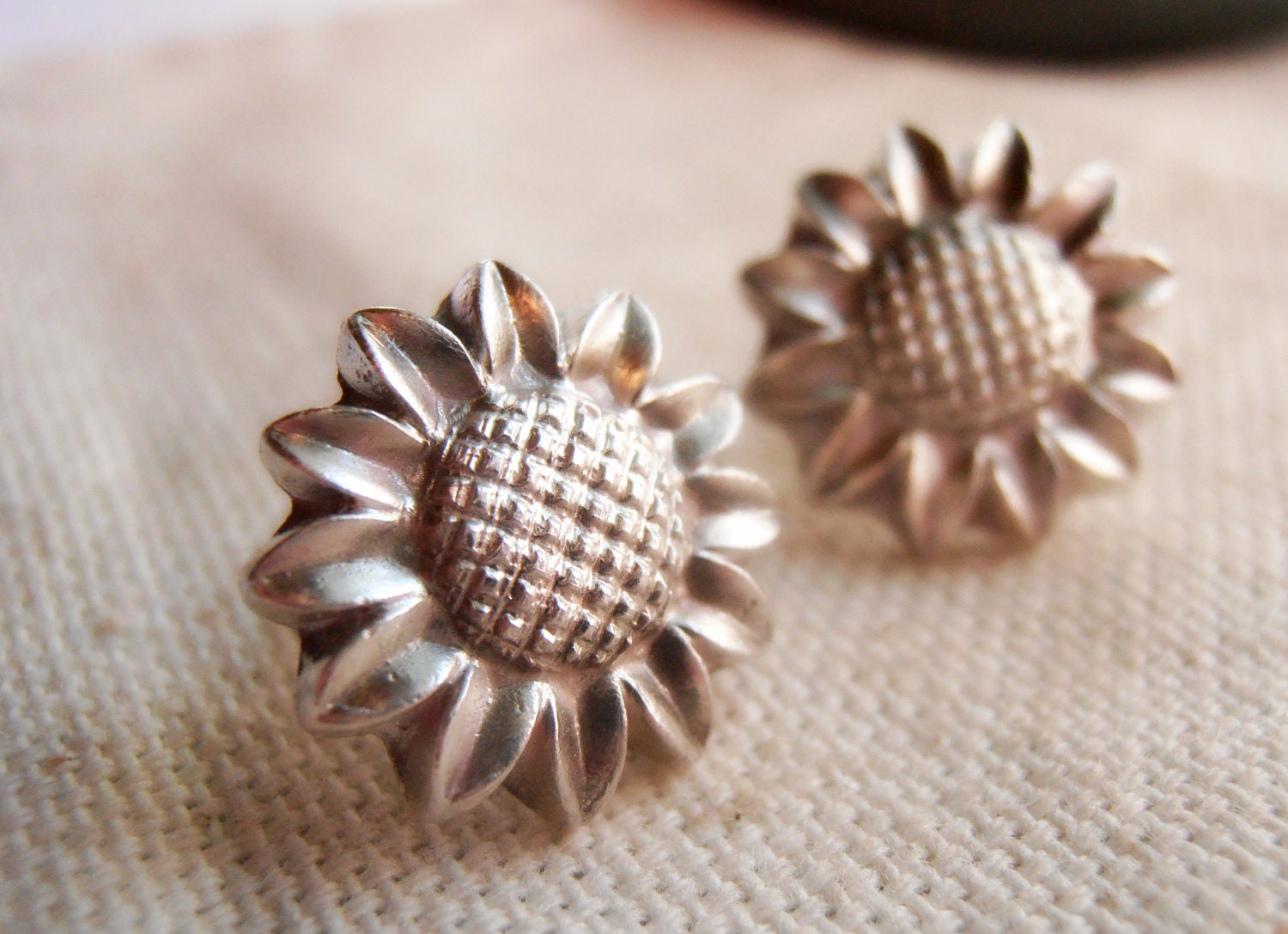 Fine Silver Sunflower Earrings - Post Style - Autumn Jewelry - Eco-Friendly Recycled Silver - MADE TO ORDER