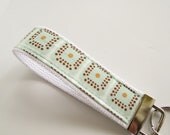 Squares Wristlet Key Fob Key Chain Made from 100% Cotton Modern Retro Designer Fabric - In Mint Green and Brown Geometric Squares