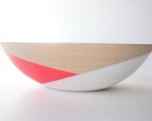 Wooden Salad Bowl, 7" Neon Pink and White, Modern Decor