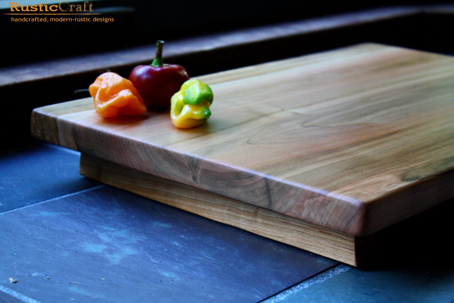5th Anniversary Gift- Rustic Farmhouse Cutting Board- Large Footed Spalted  Black Cherry- Handcrafted Rustic Beeswax & Oil 178