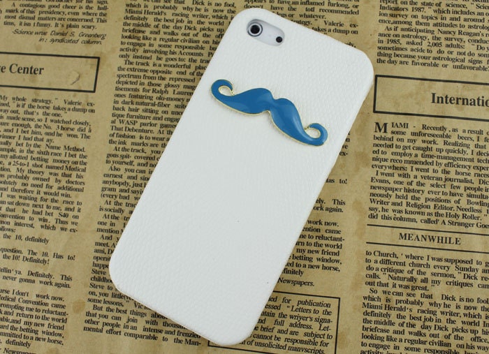 Blue moustache And White  Hard Skins Leather Case Cover for Apple iPhone5 Case, iPhone 5 Cover,iPhone 5 Case, iPhone 5g