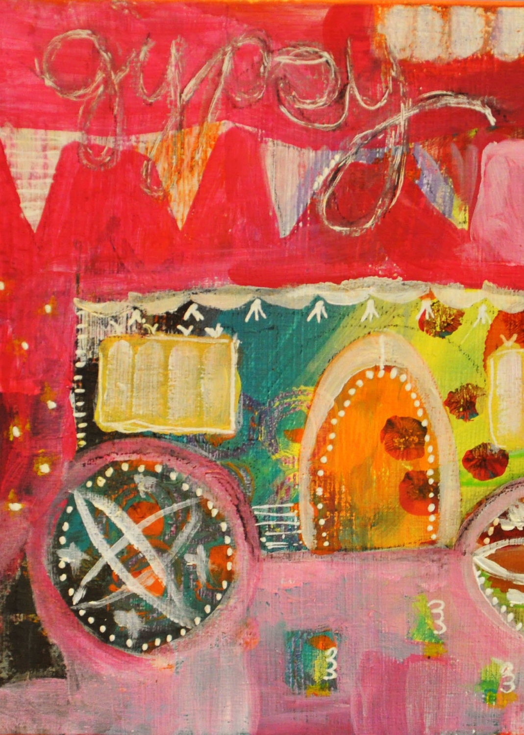 Gypsy Wagon - 5.7 Art Print of a Reproduction of Original Mixed Media Painting by Keli McKinley Hansen