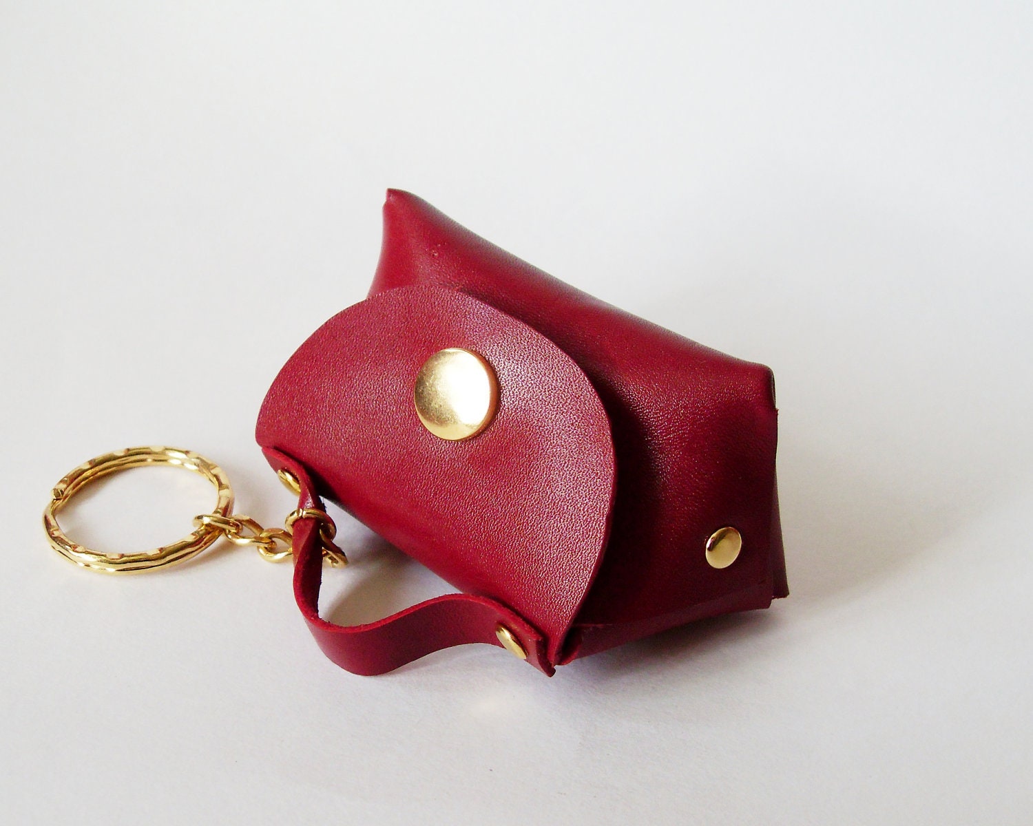 Coin Purse - Mini Handbag - Leather Coin Bag in Burgundy Red with Key Ring - Key Holder and Gadget Bag