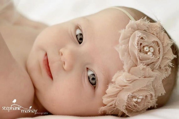 Baby Girl Headbands..Baby Headbands..Newborn Headbands..Toddler Headbands..Beige Baby Band..Photography Prop