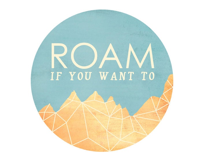 faceted mountain Roam If You Want To / geometric mountain / blue and honey gold / bright modern affordable wall art / dorm art / kids room