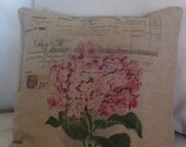 Hydrangea Pillow, Cotton Pillow, Cushion, Vintage French Graphic, Decorative Throw Pillow, Paris, Nature, ephemera, Accent Pillow,  12x12