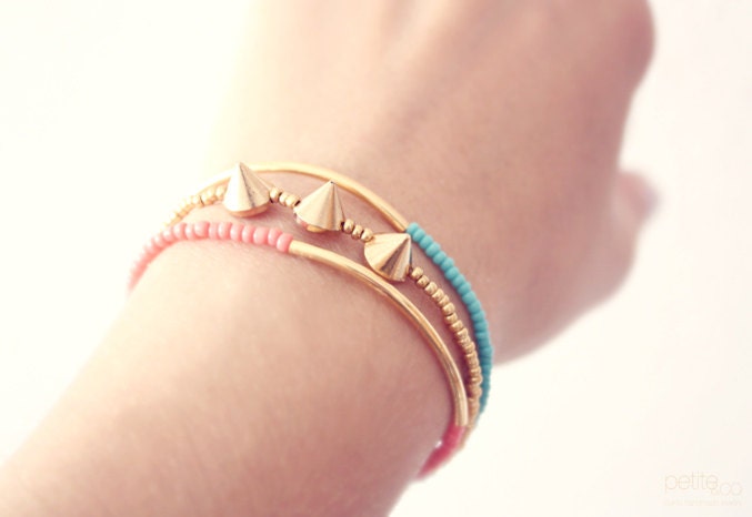 gold spike bracelet - delicate edgy layering bracelet - spike jewelry