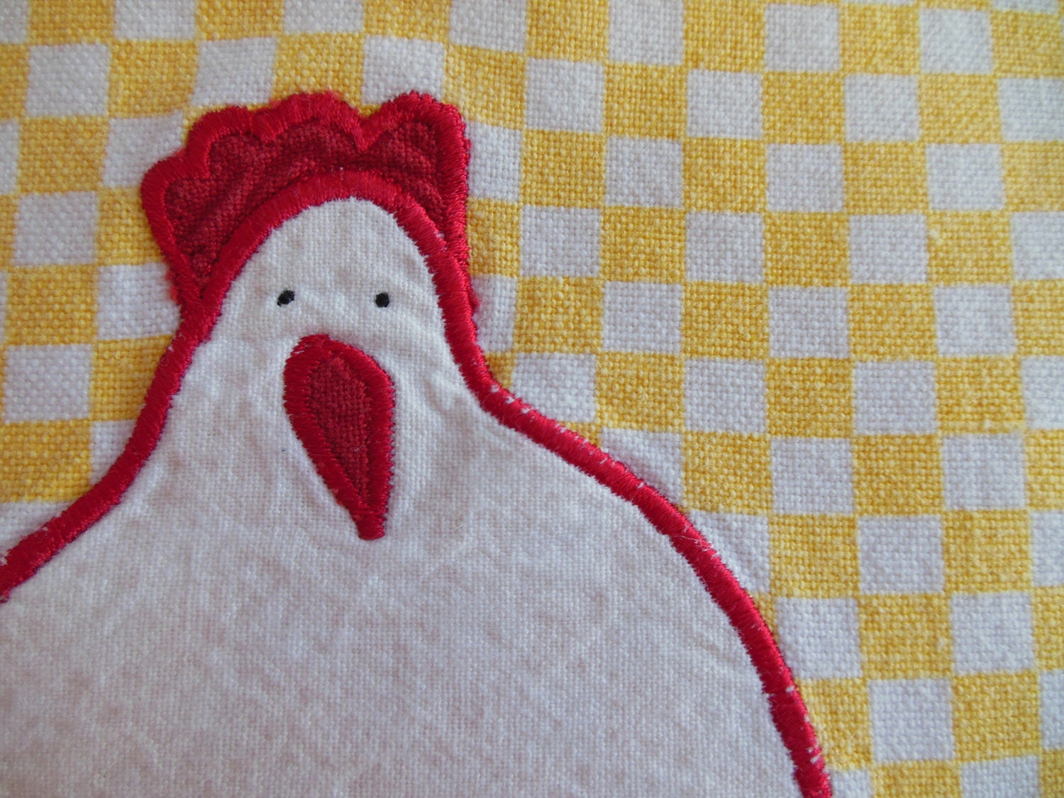 EMBROIDERED DISHCLOTH  ..  Country Kitchen  ..  Cottage  ..  Kitchen  ..  Hen  ..  HAPPY Chicken  ..  Kitchen Towel