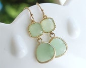 Mint Green Dangle Earrings in Gold - Minty Spring Green on Gold Filled Earwire - Gifts, Bridesmaid Earrings, Bridal