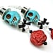 Skull earrings  - sugar skull and rose earrings - long skull earrings by Sparkle City Jewelry