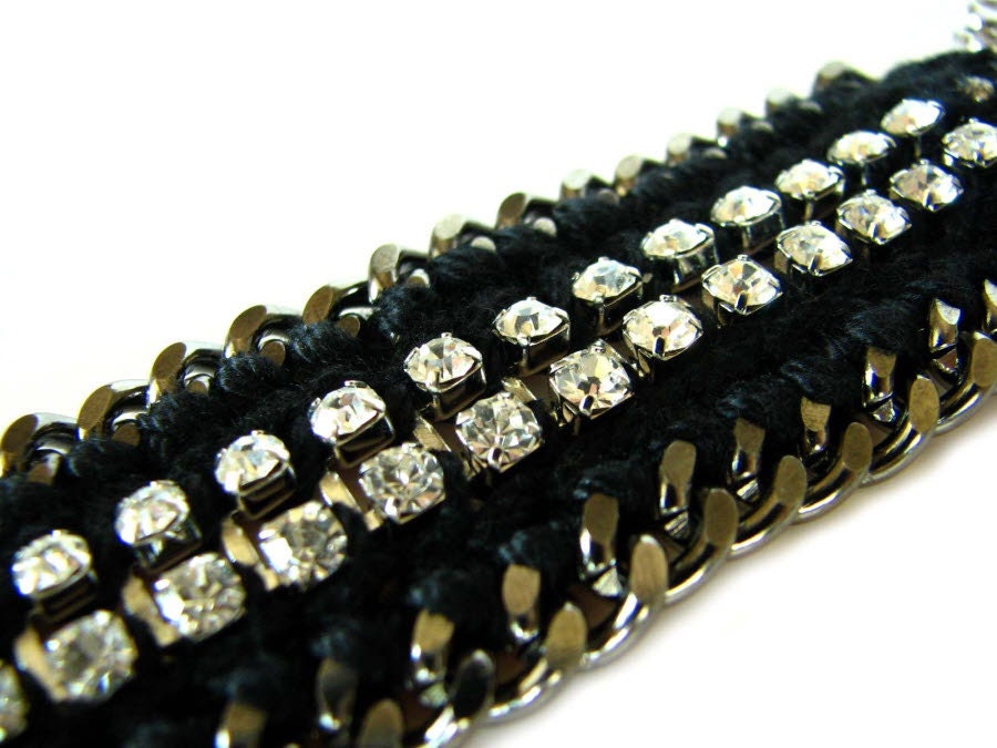 Chunky rhinrstone Bracelet-Black ,Silver
