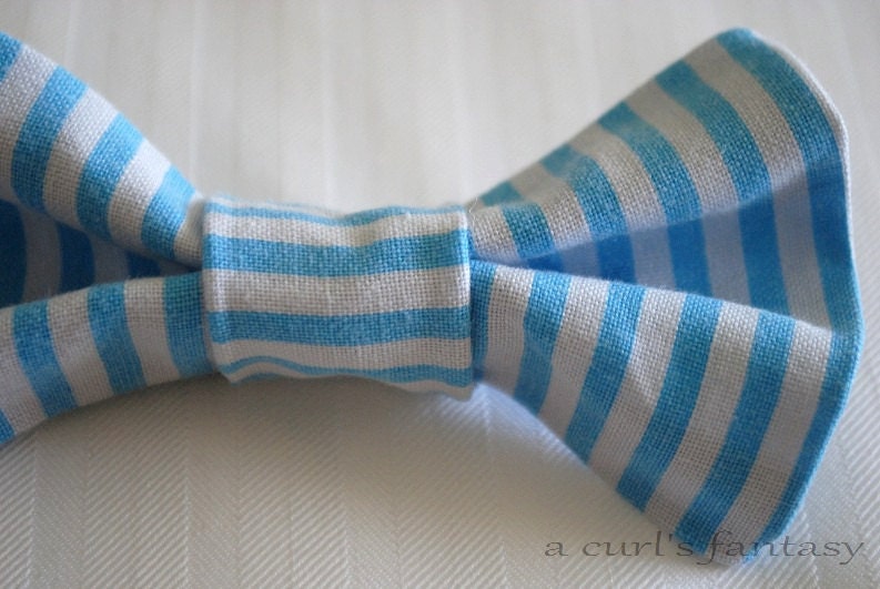 Small Blue and White Striped Hair Bow