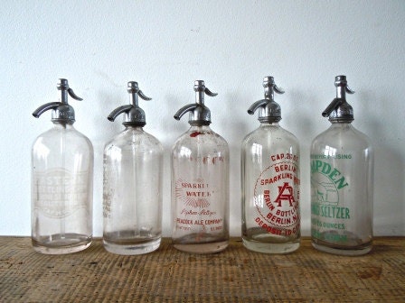 vintage seltzer bottles // beautiful clear with varied logos
