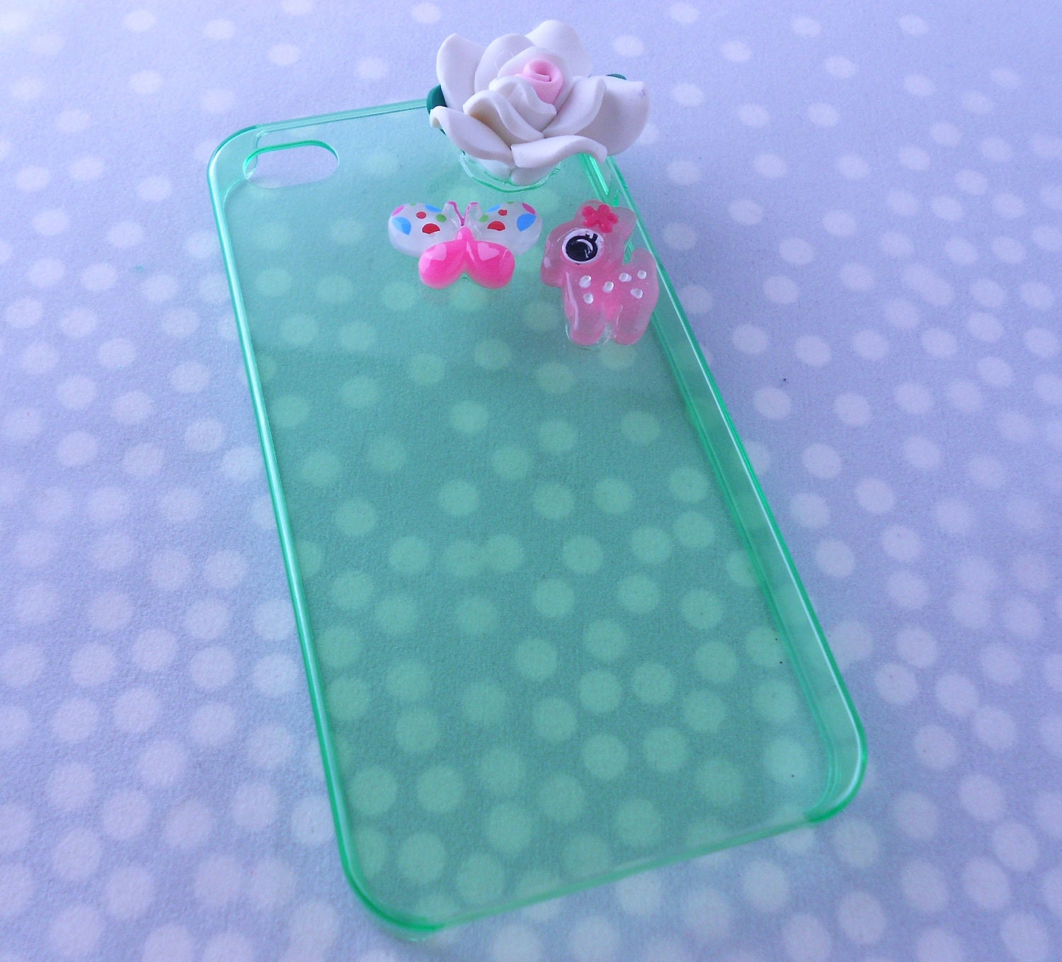 Crystal Green flower and butterfly iPhone 4 and 4s case