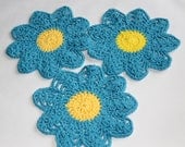 Cotton Dishcloth Set - Crocheted Dish Cloths - Cotton Wash Cloths - Aqua - Set of 3